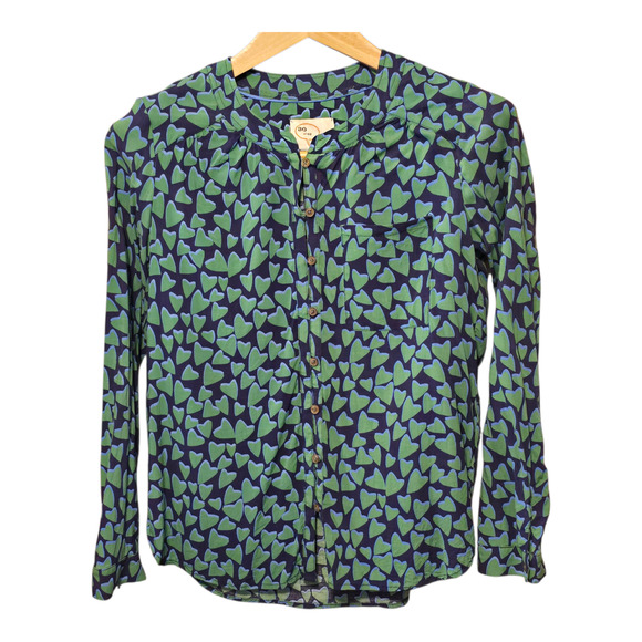 Anthropologie Conversations 30/52 Blouse 4 Heart Print Blue Green Collectible - Picture 1 of 11